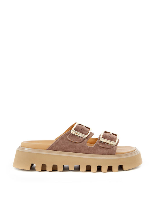 Casadei Brown Suede Sandal 'Buckles' Slipper