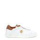 Roberto Cavalli White Leather Sneakers with Gold Logo