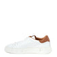 Roberto Cavalli White Leather Sneakers with Gold Logo