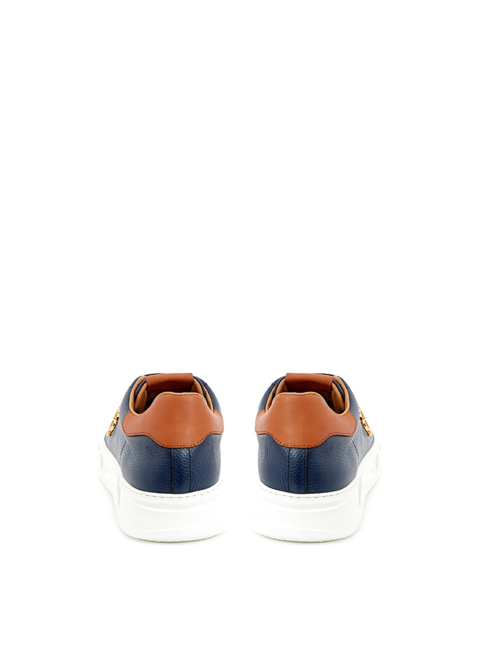 Roberto Cavalli Blue Leather Sneakers with Gold Logo