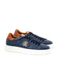 Roberto Cavalli Blue Leather Sneakers with Gold Logo