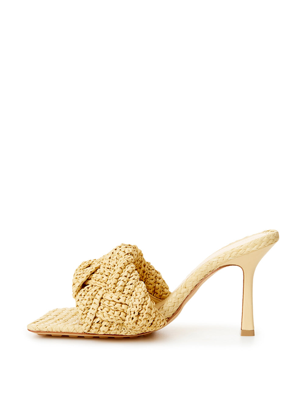 Bottega Veneta Beige Raffia Heeled Sandal Mule with Intreccio