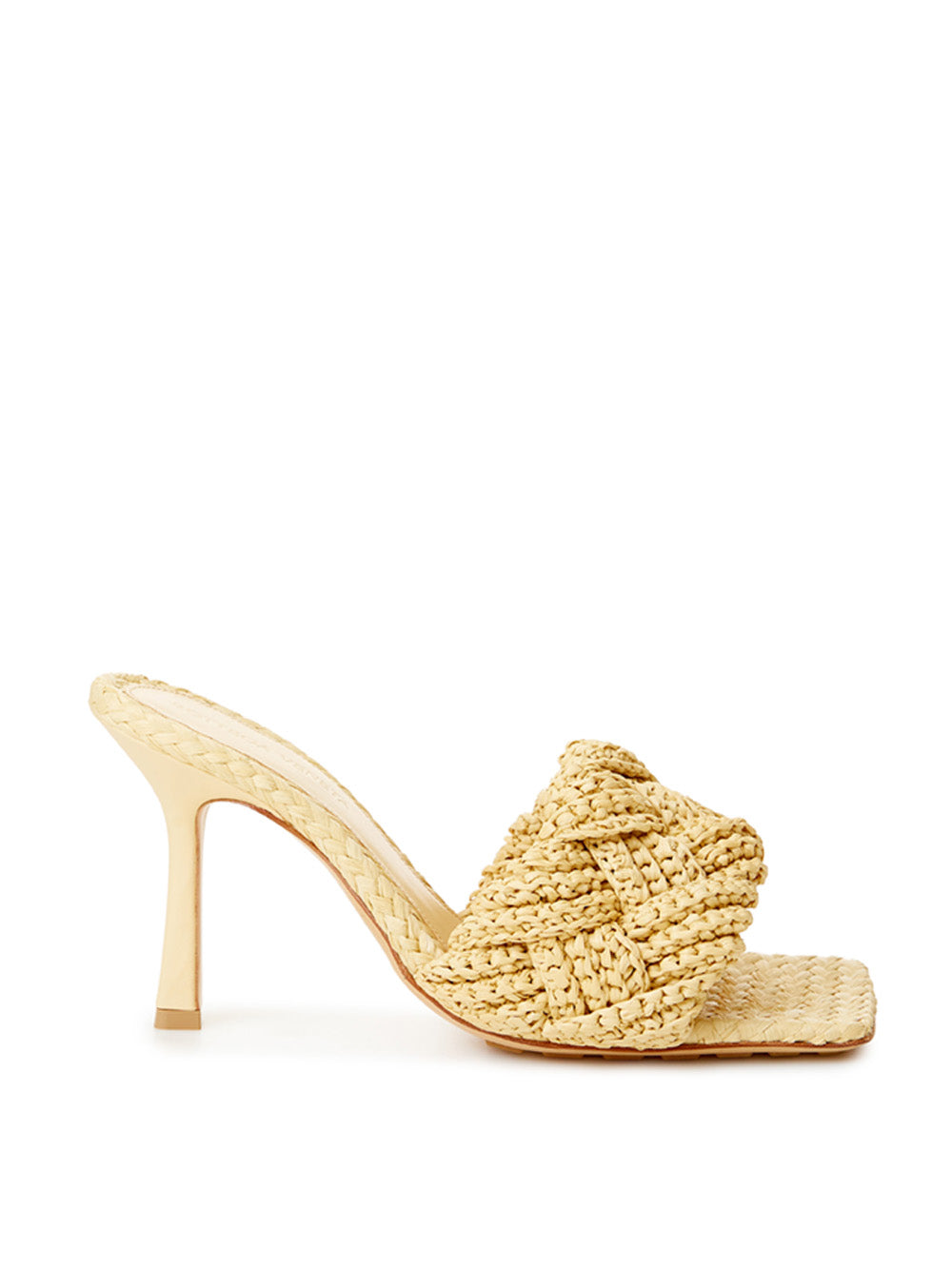 Bottega Veneta Beige Raffia Heeled Sandal Mule with Intreccio