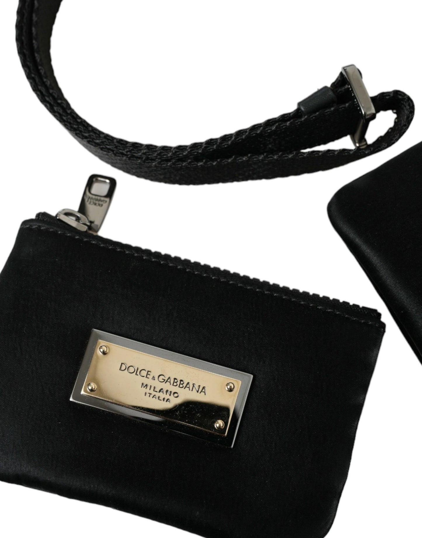 Dolce & Gabbana Black Nylon Logo Plaque Keyring Pouch Clutch Bag