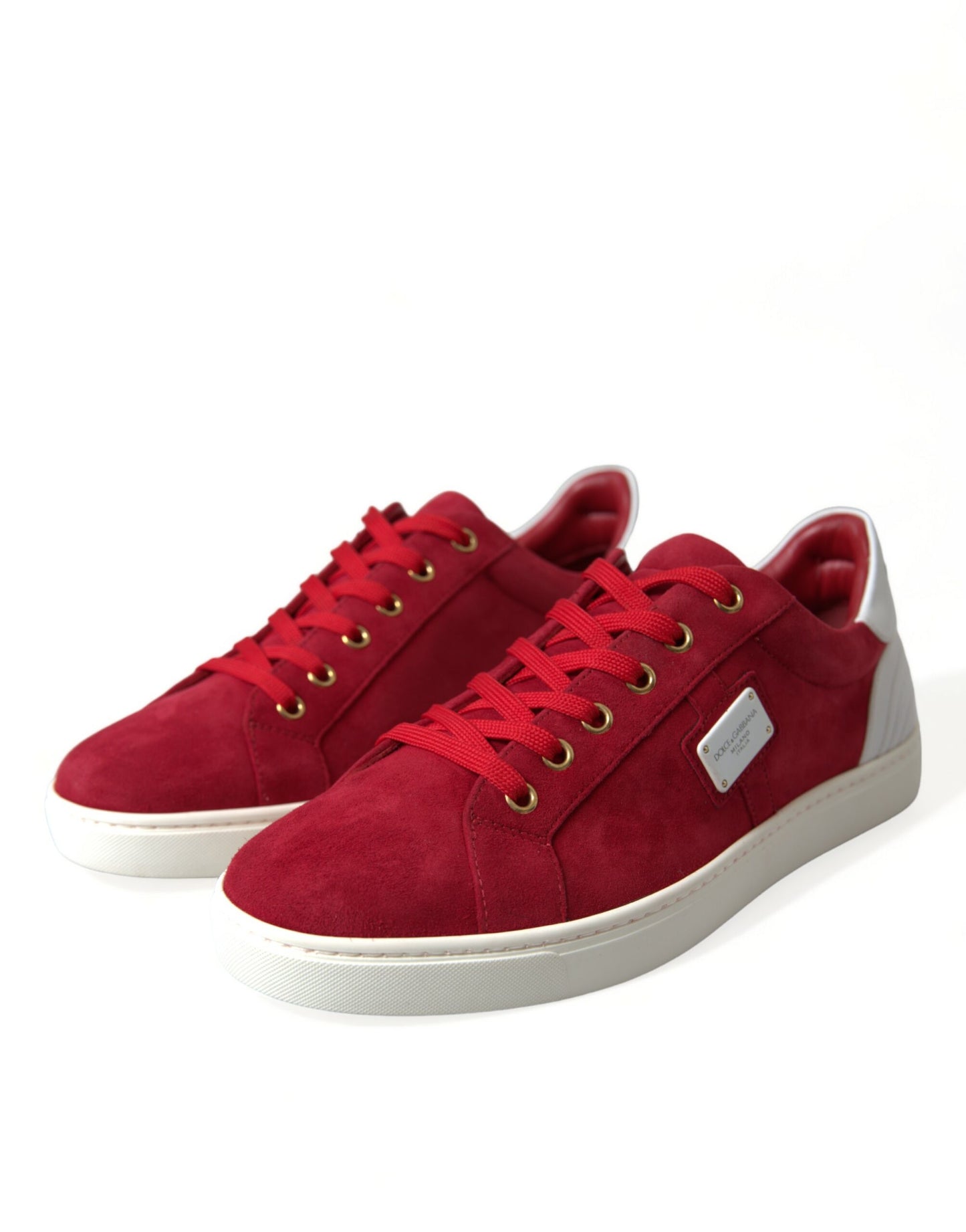 Dolce & Gabbana Red Suede Leather Low Top Sneakers Shoes