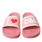 Dolce & Gabbana Pink Leather Slides Beachwear Flats Shoes