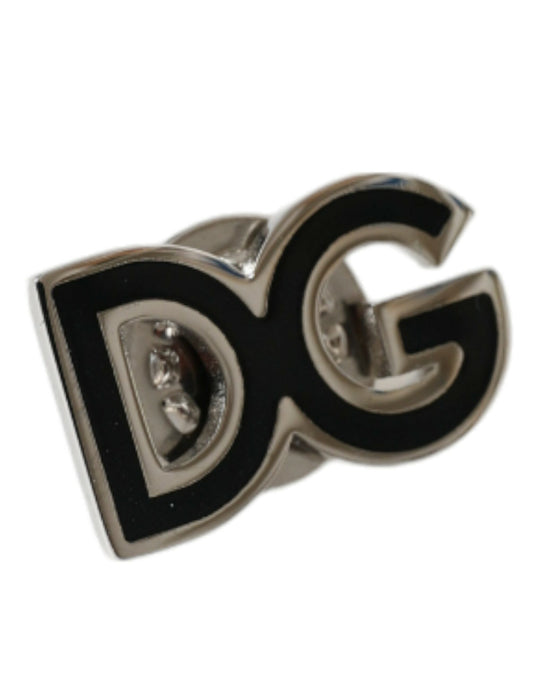 Dolce & Gabbana Black DG Logo Silver Tone Brass Pin Brooch