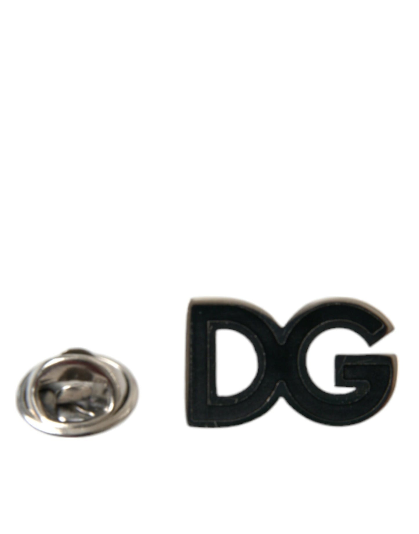 Dolce & Gabbana Black DG Logo Silver Tone Brass Pin Brooch