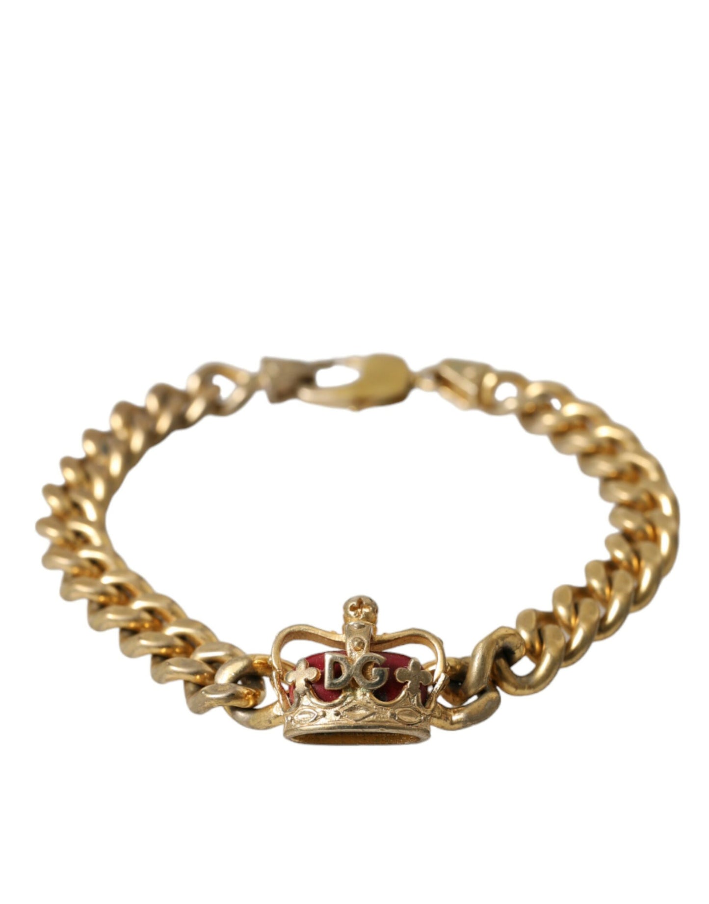 Dolce & Gabbana Gold Tone Brass Crown Charm Curb Chain Bracelet