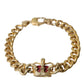 Dolce & Gabbana Gold Tone Brass Crown Charm Curb Chain Bracelet