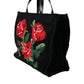 Dolce & Gabbana Black Cashmere Rose Embroidery Shopping Tote Bag