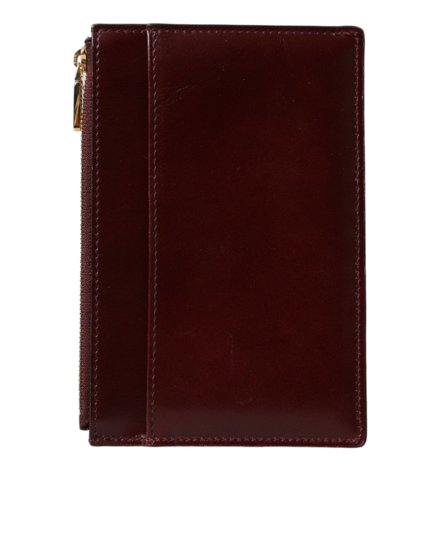 Dolce & Gabbana Maroon Leather DG Amore Zip Card Holder Wallet