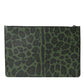 Dolce & Gabbana Green Logo Patch Leopard Leather Clutch Bag