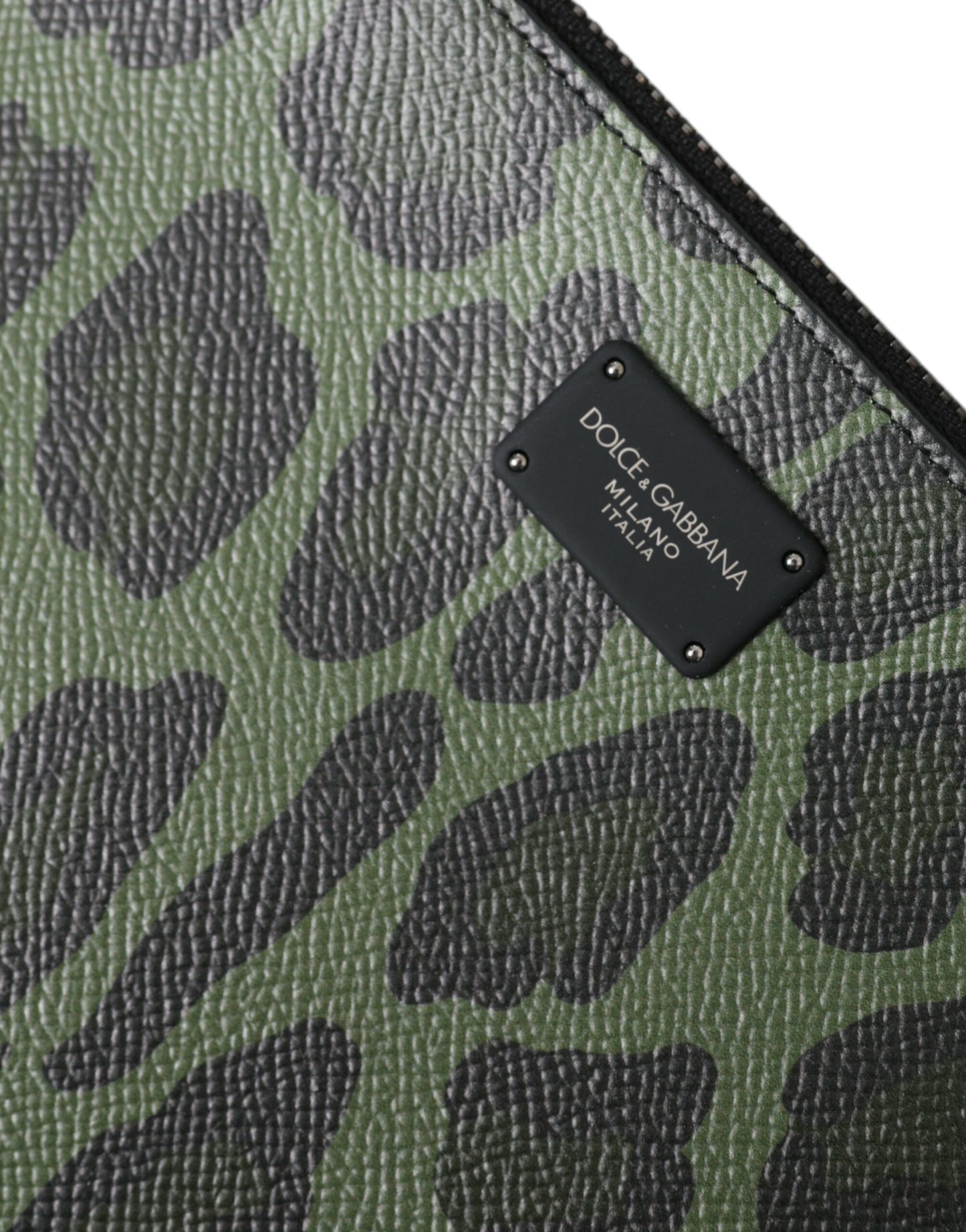 Dolce & Gabbana Green Logo Patch Leopard Leather Clutch Bag