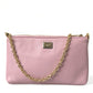 Dolce & Gabbana Pink Floral Embroidered Leather Chain Clutch Bag