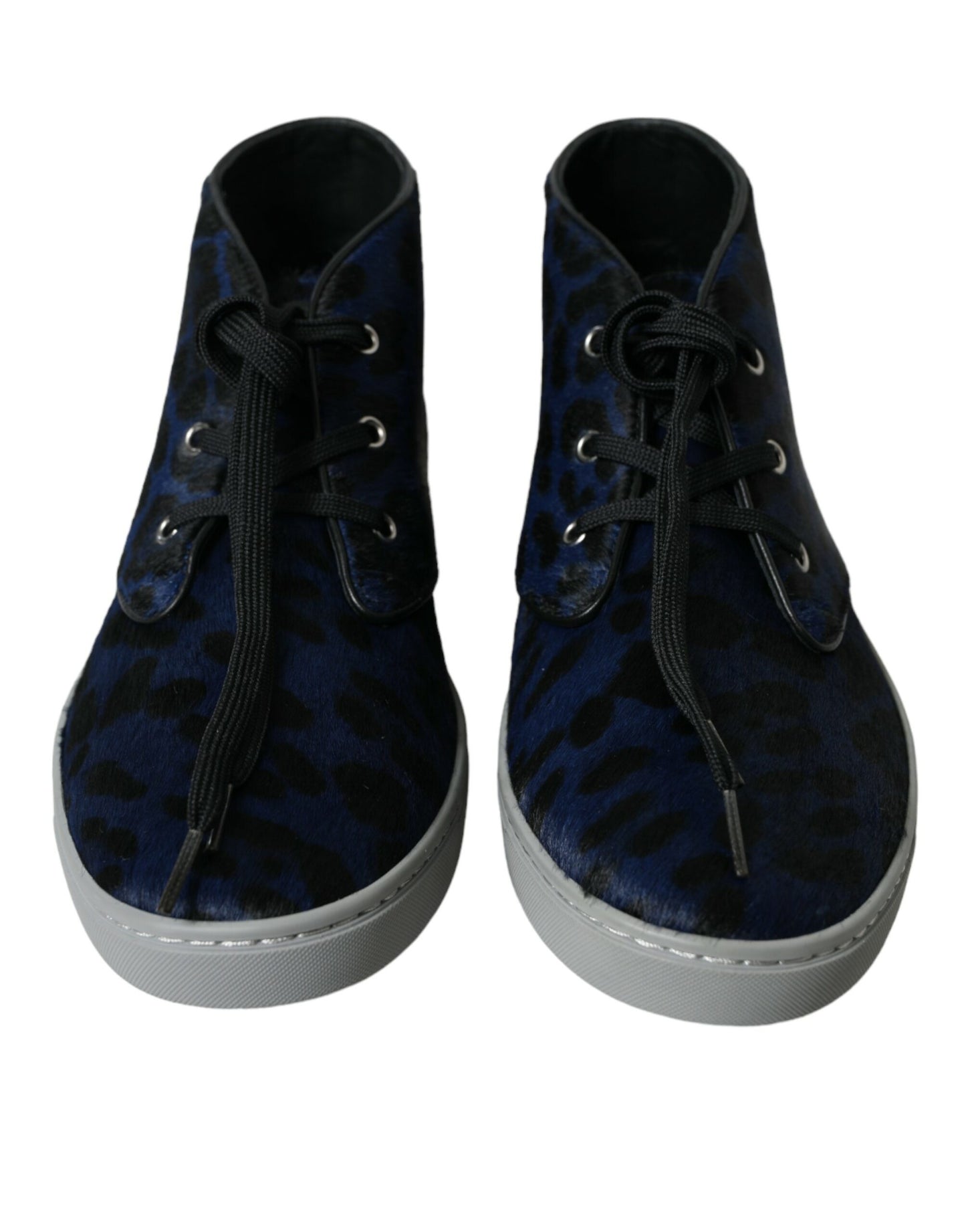 Dolce & Gabbana Blue Calfskin Leopard Mid Top Sneakers Shoes