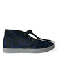 Dolce & Gabbana Blue Calfskin Leopard Mid Top Sneakers Shoes