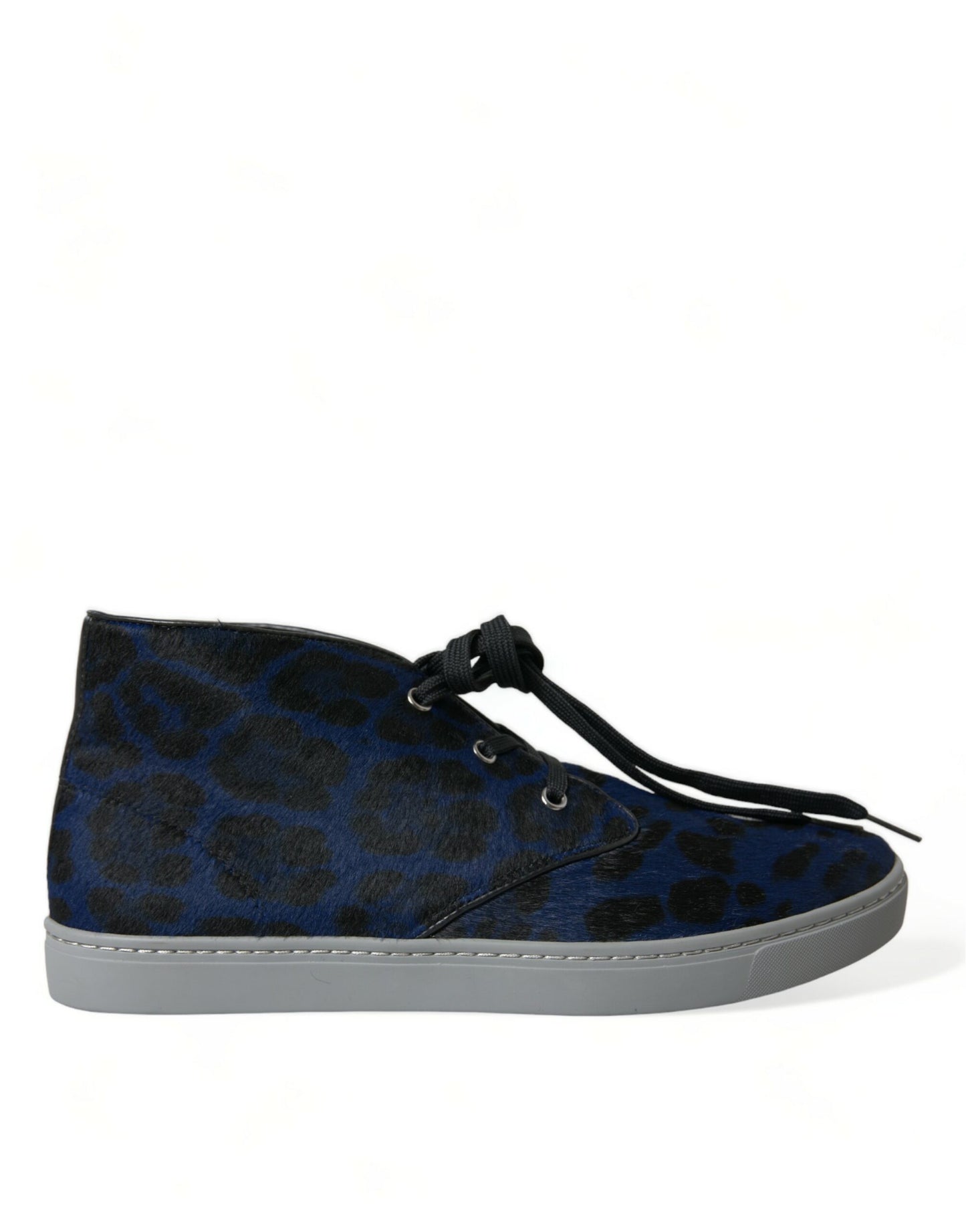 Dolce & Gabbana Blue Calfskin Leopard Mid Top Sneakers Shoes