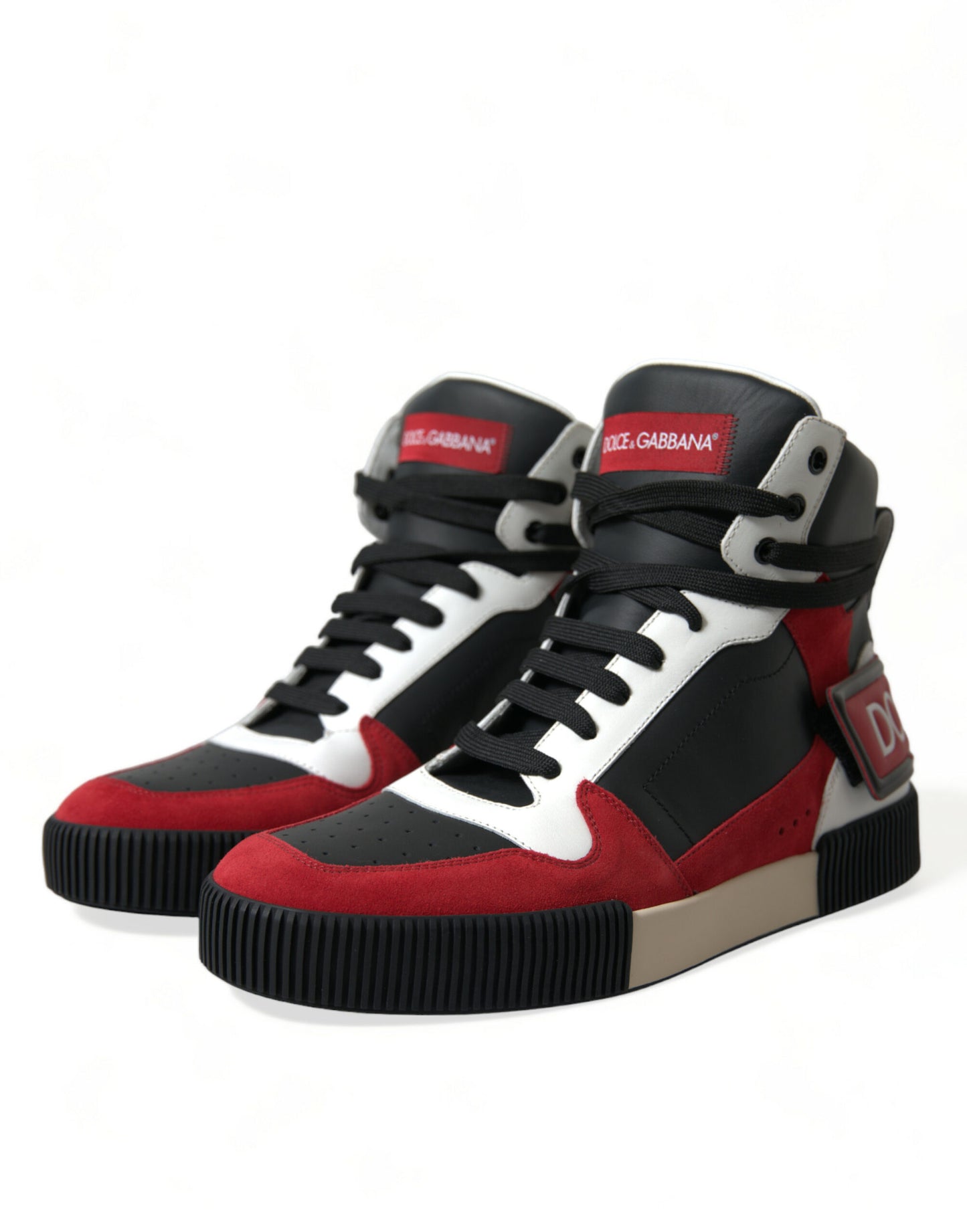 Dolce & Gabbana Black Red Leather High Top Miami Sneakers Shoes