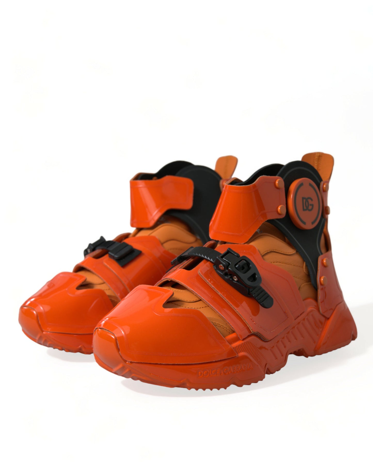 Dolce & Gabbana Orange Multi Panel Chunky High Top Sneakers Shoes