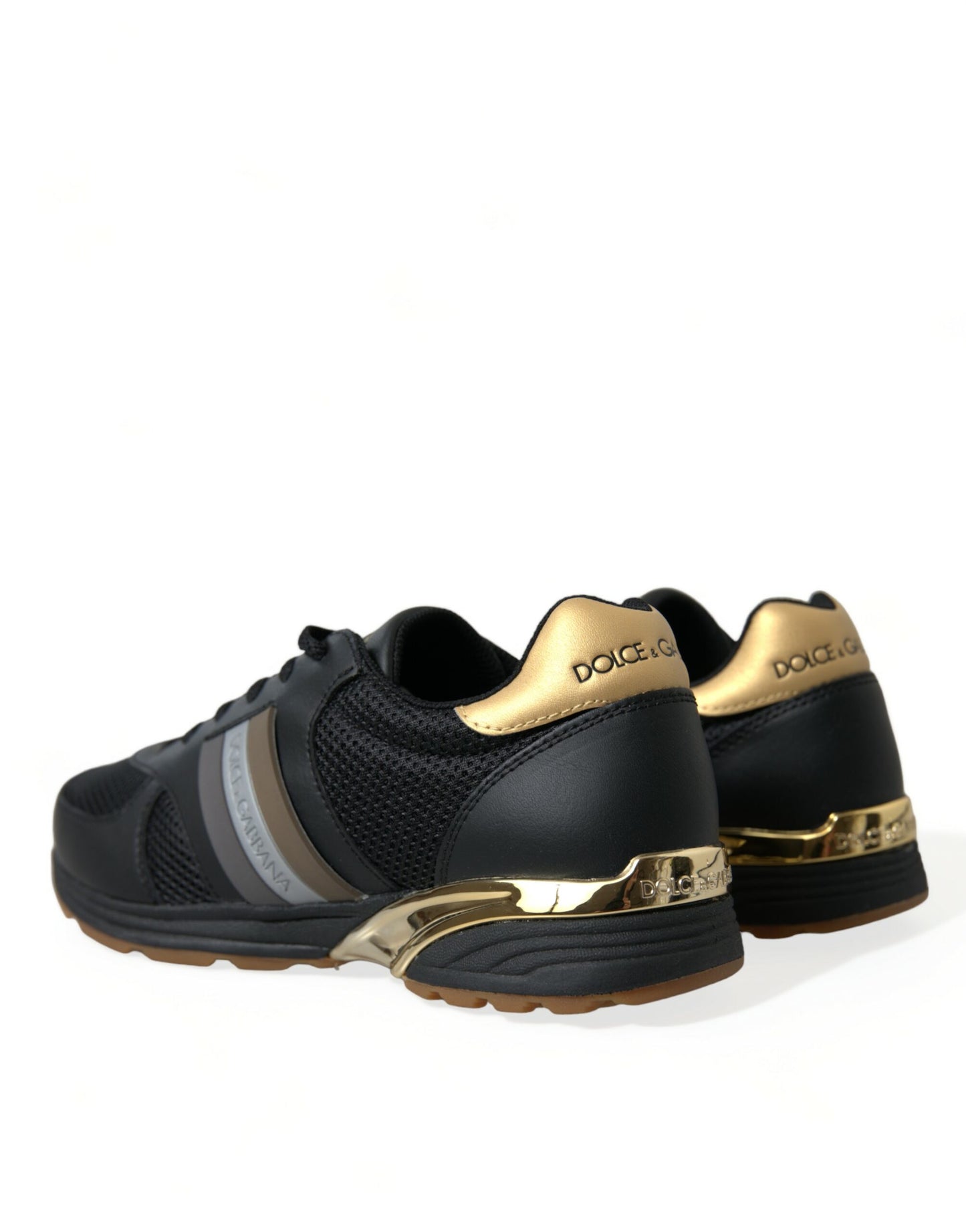 Dolce & Gabbana Black Leather Low Top  Sneakers Shoes