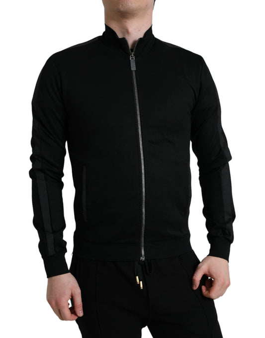 Dolce & Gabbana Black Cotton Full Zip Long Sleeves Sweater