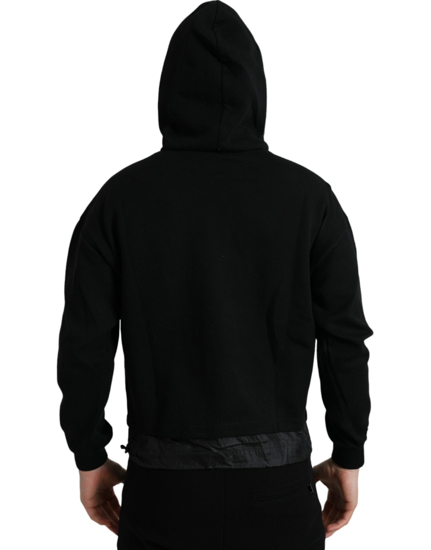 Dolce & Gabbana Black Cotton Hooded Logo Pullover Sweater