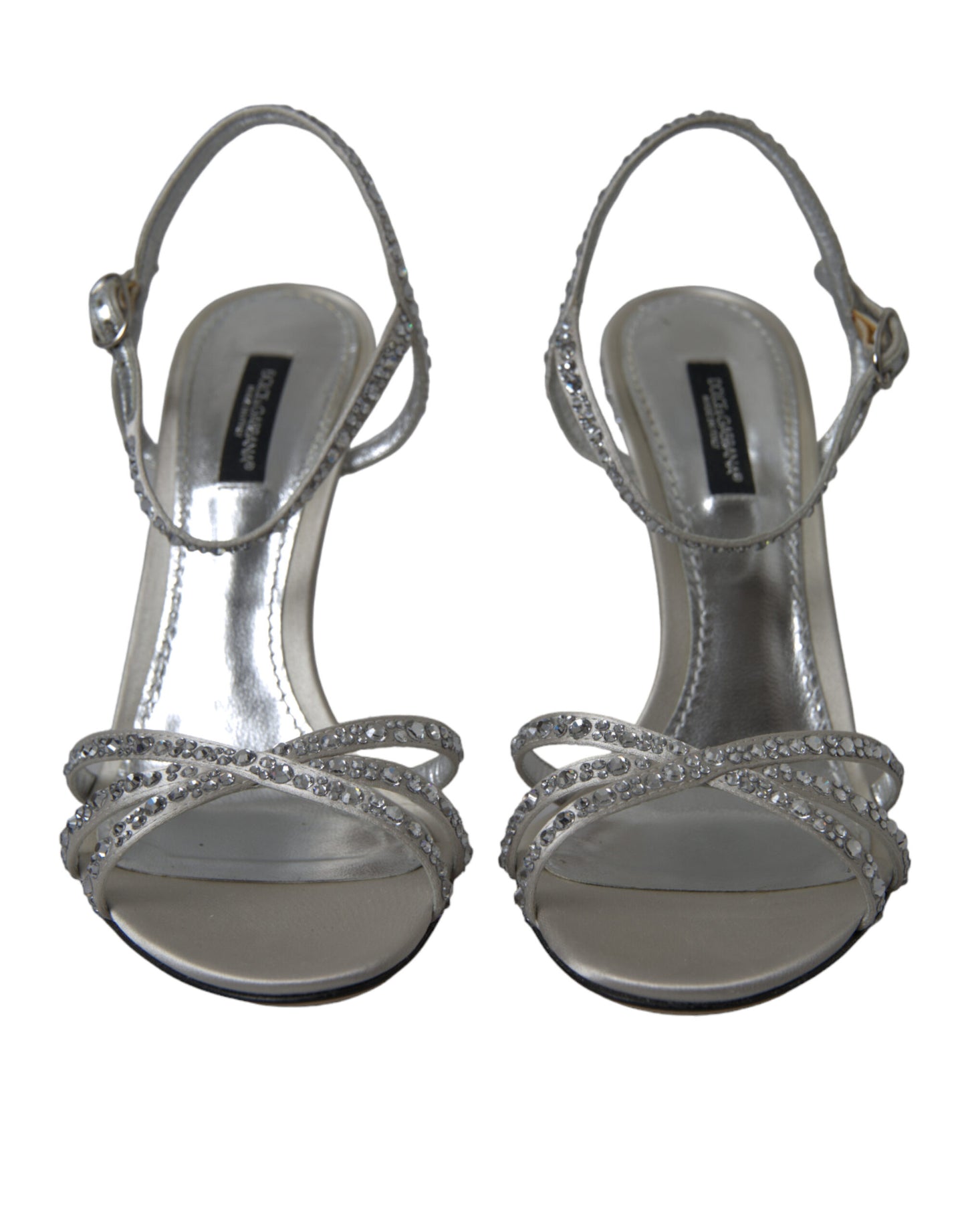 Dolce & Gabbana Silver Crystal Ankle Strap Sandals Shoes