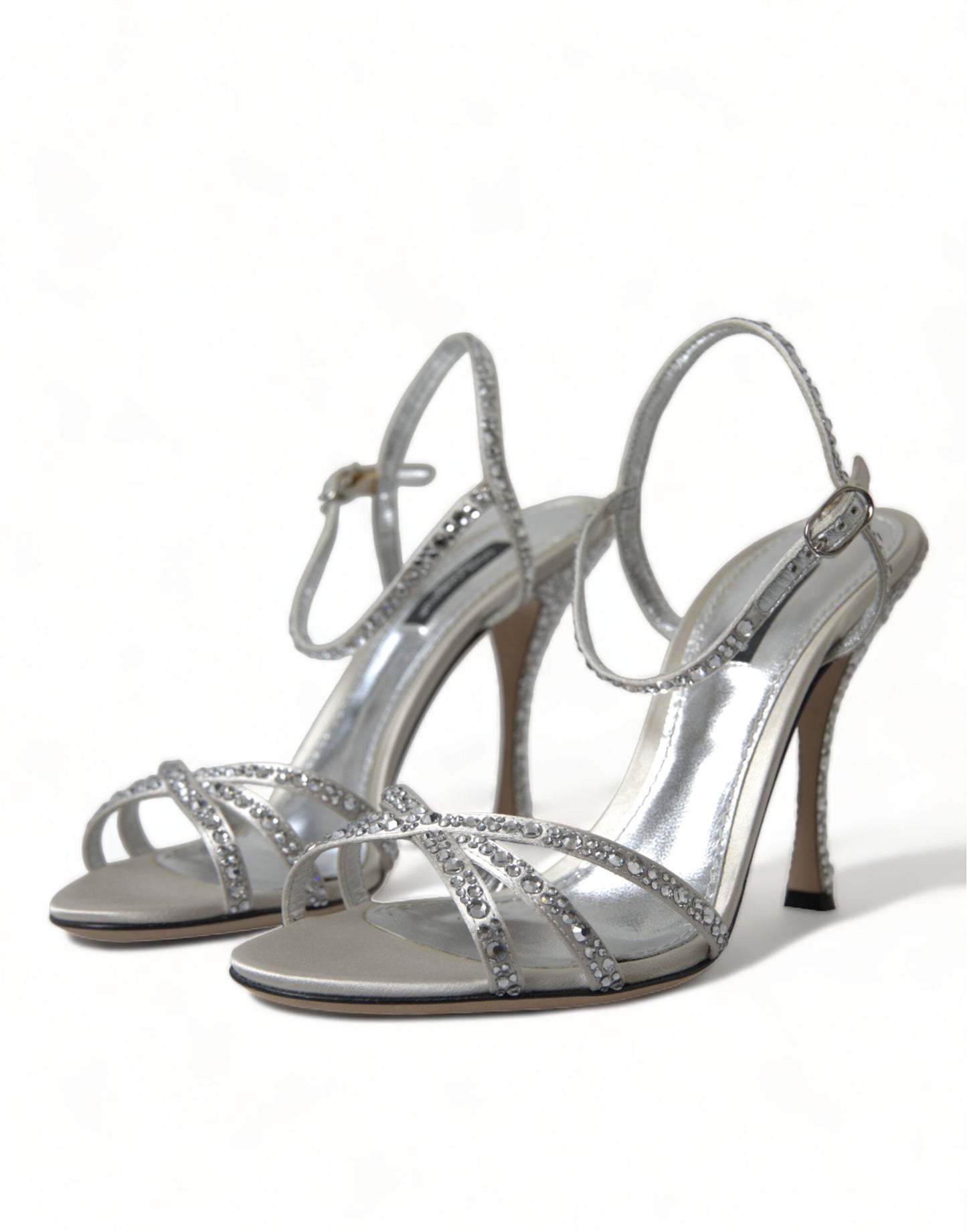 Dolce & Gabbana Silver Crystal Ankle Strap Sandals Shoes