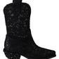 Dolce & Gabbana Black Lace Taormina Ankle Cowboy Crystal Shoes