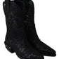 Dolce & Gabbana Black Lace Taormina Ankle Cowboy Crystal Shoes