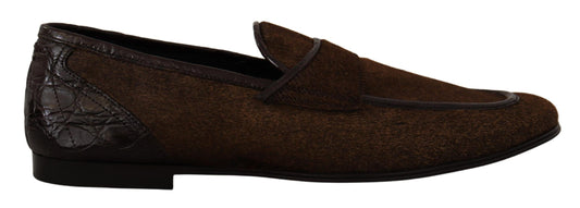 Dolce & Gabbana Shoes Dress Loafers Brown Leather Slip Shoes