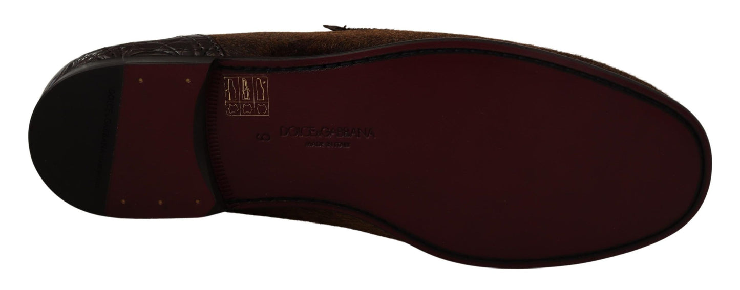 Dolce & Gabbana Shoes Dress Loafers Brown Leather Slip Shoes