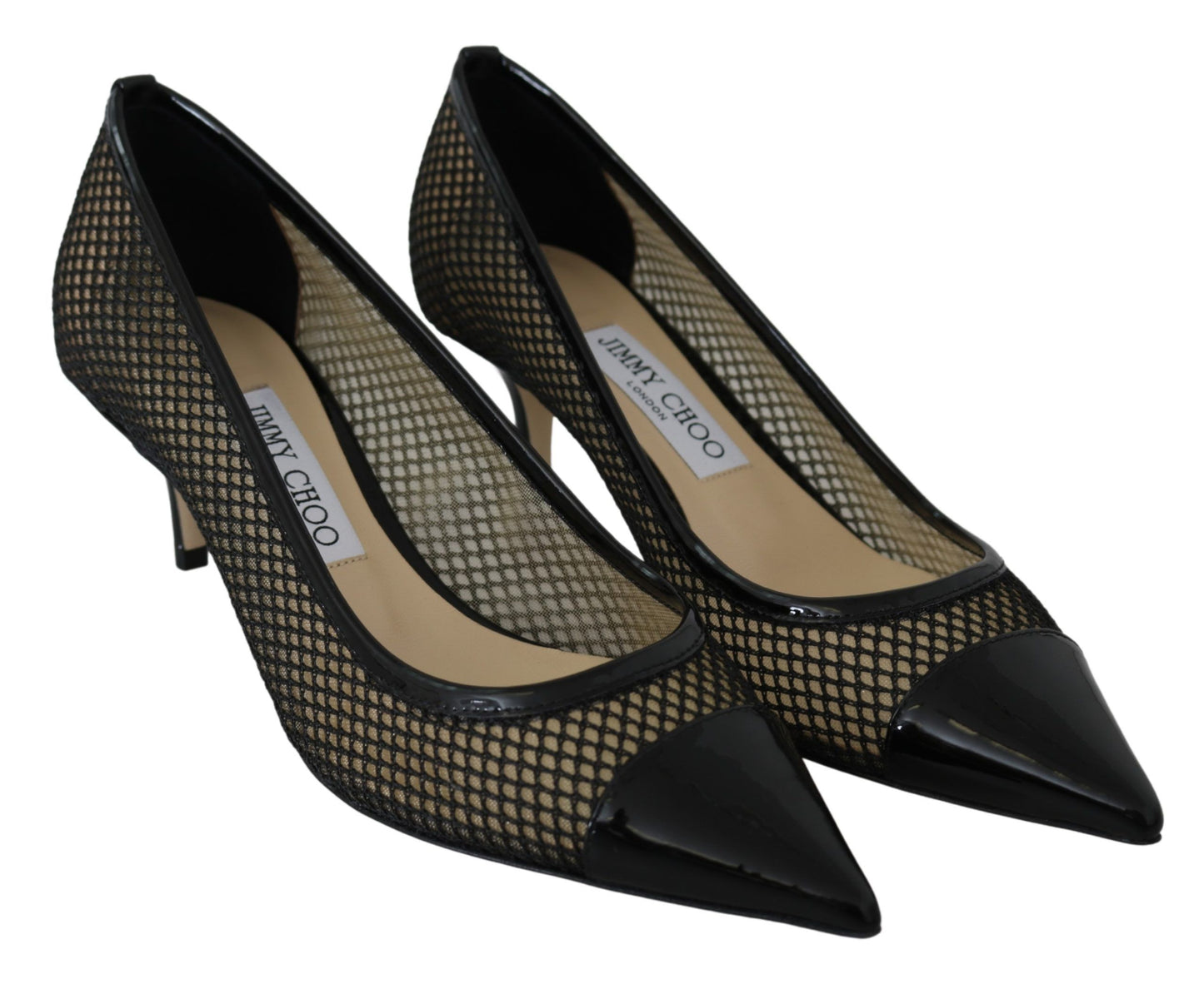 Jimmy Choo Black Mesh and Leather Amika 50 Pumps Shoes