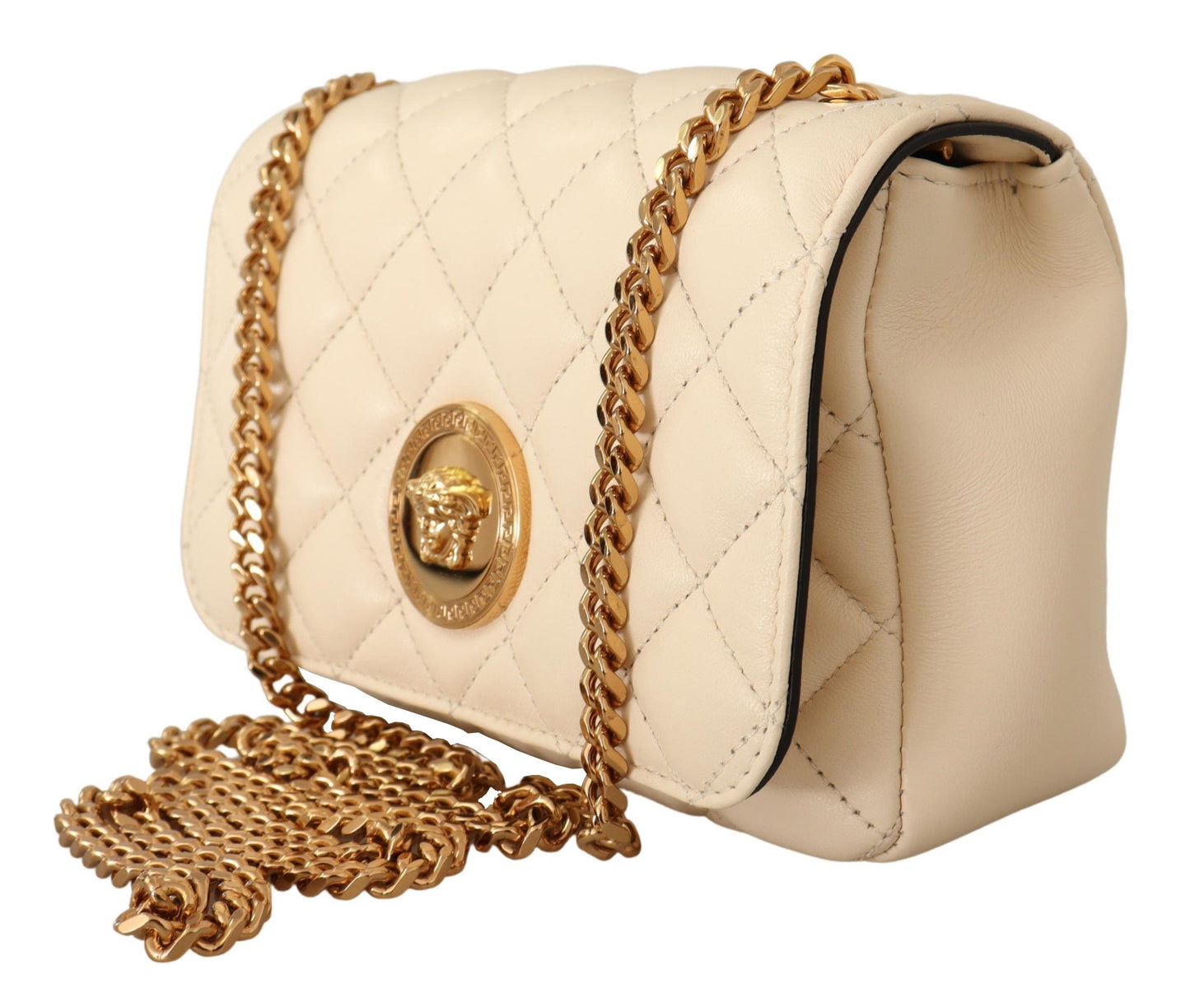 Versace White Nappa Leather Medusa Small Crossbody Bag