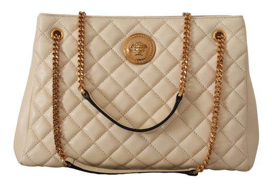 Versace White Nappa Leather Medusa Tote Bag