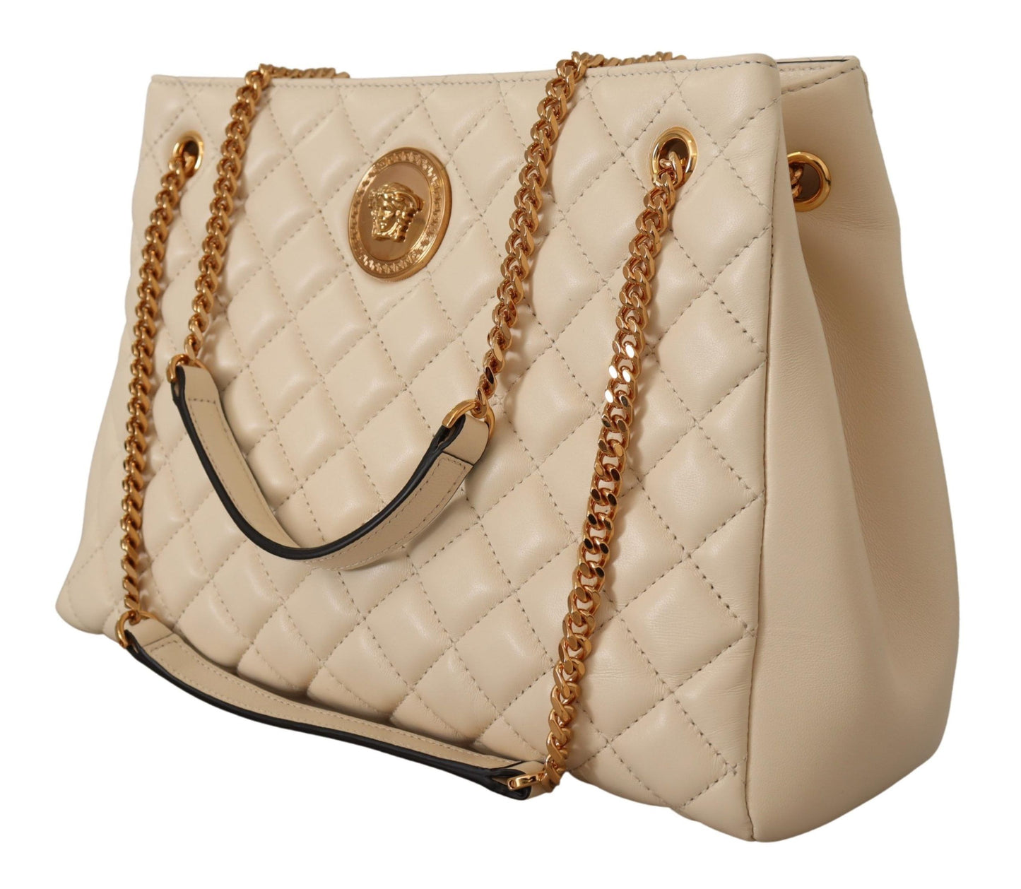 Versace White Nappa Leather Medusa Tote Bag