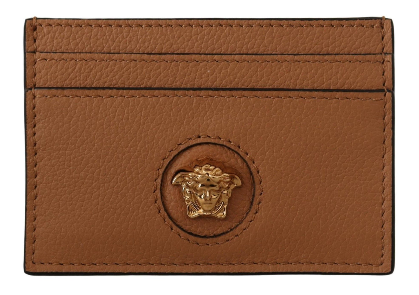 Versace Brown Calf Leather Card Holder Wallet