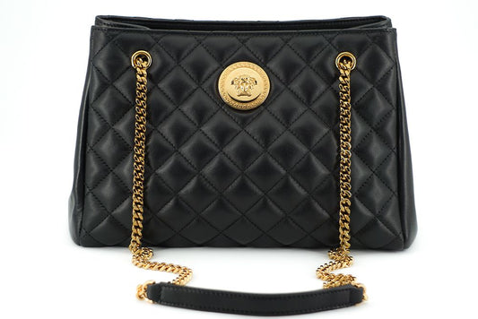 Versace Black Quilted Nappa Leather Medusa Tote Handbag