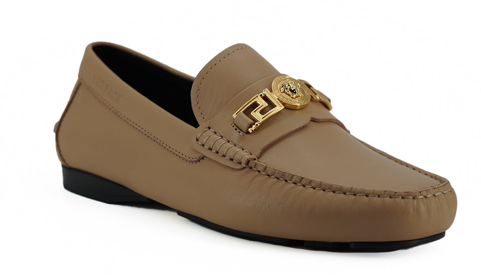 Versace Beige Calf Leather Loafers Shoes