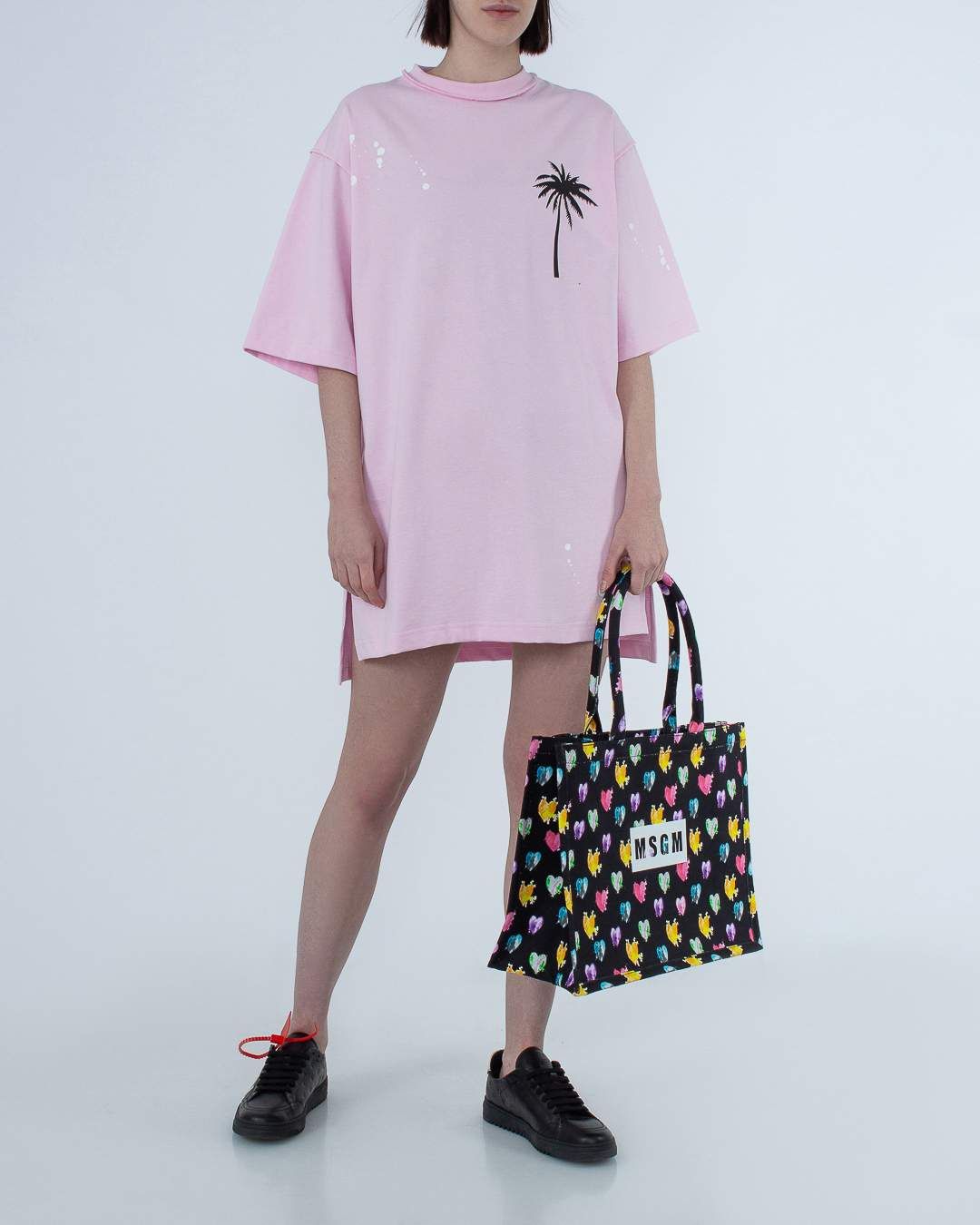 Comme Des Fuckdown Chic Pink Cotton T-Shirt Dress with Unique Print