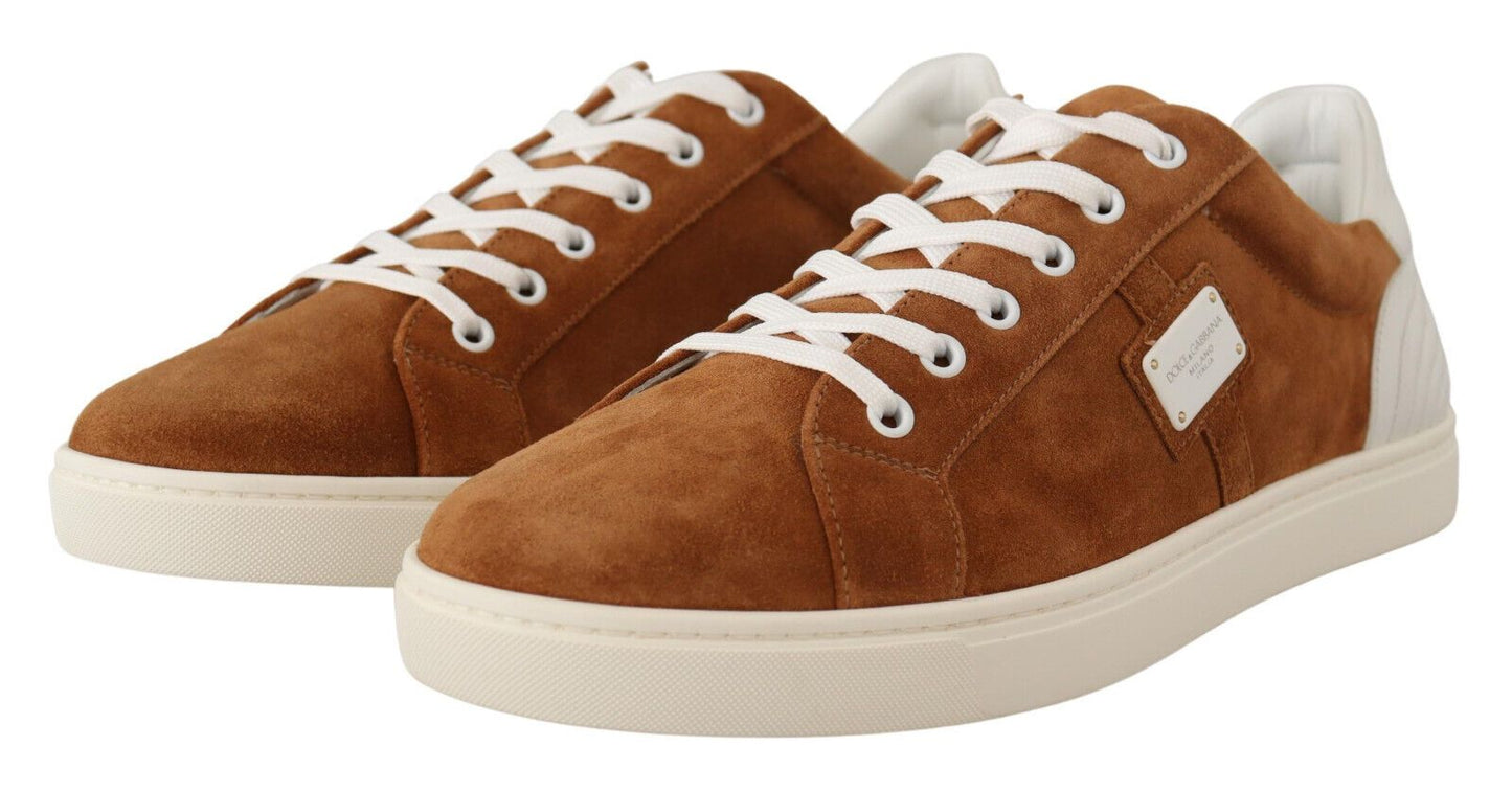 Dolce & Gabbana Brown Suede Leather Low Tops Sneakers Shoes