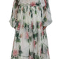 Dolce & Gabbana White Floral Roses Silk Maxi Gown Dress