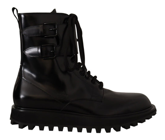 Dolce & Gabbana Black Leather Combat Lace Up Mens Boots Shoes