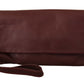 Elegant Brown Leather Clutch with Silver Detailing