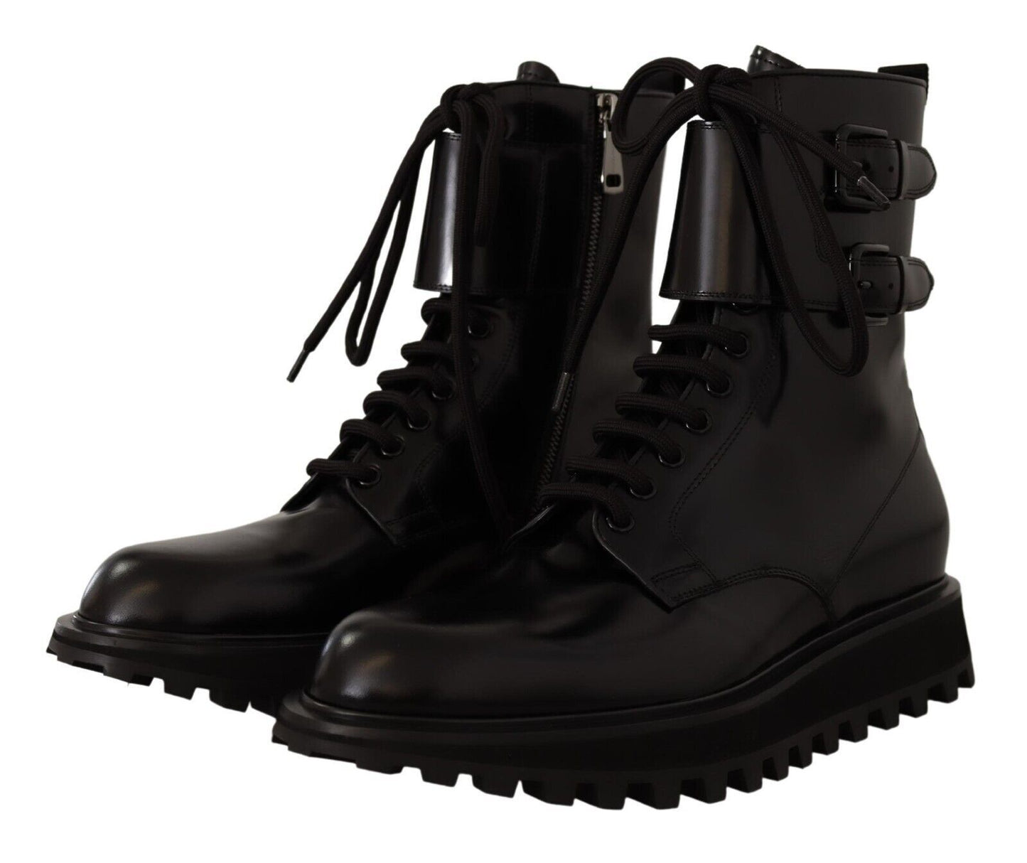 Dolce & Gabbana Black Leather Combat Lace Up Mens Boots Shoes