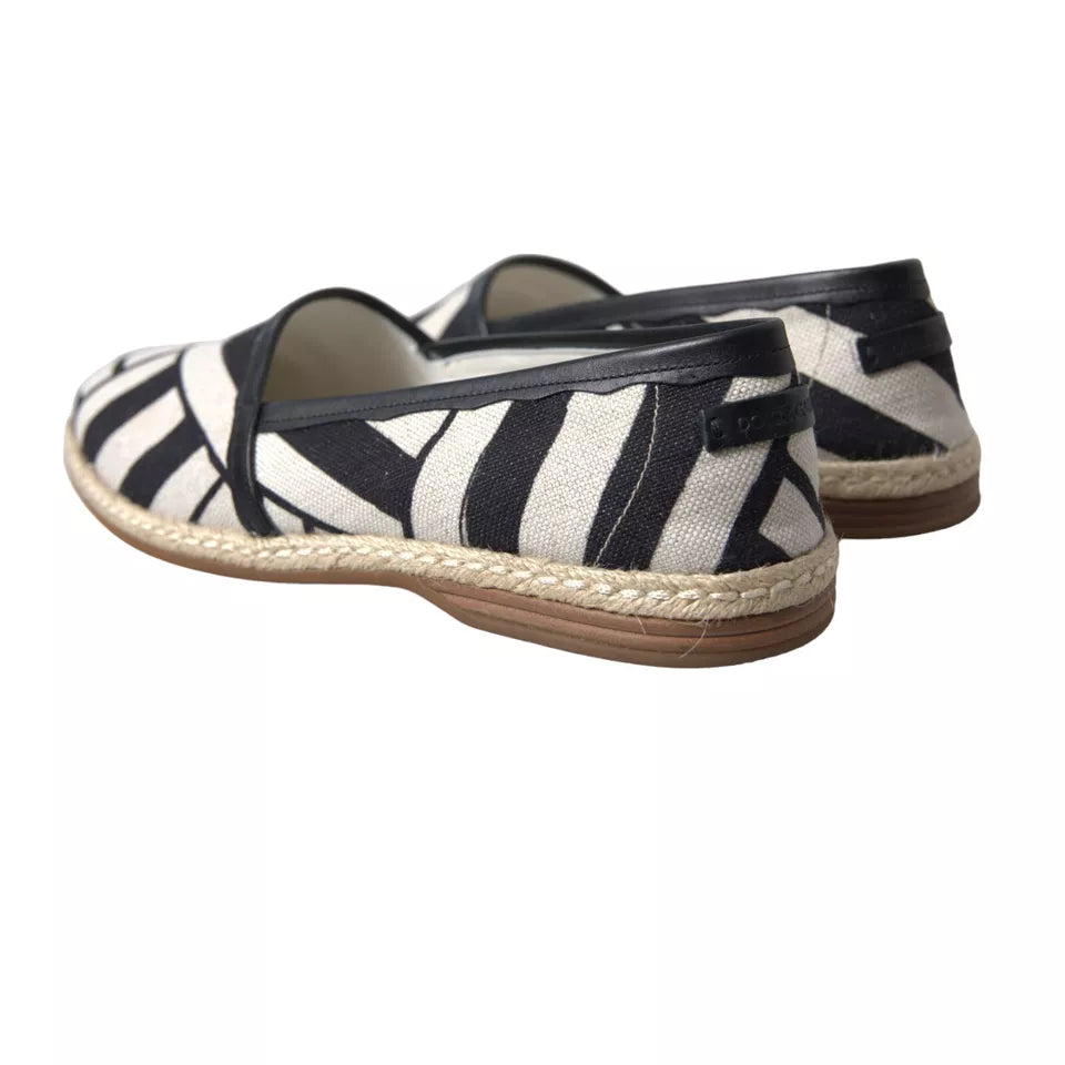 Dolce & Gabbana Black White Stripes Slip On Espadrille Shoes