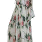 Dolce & Gabbana White Floral Roses Silk Maxi Gown Dress