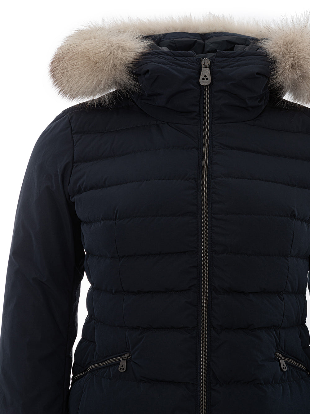 Peuterey Blue Quilted Jacket with Fur