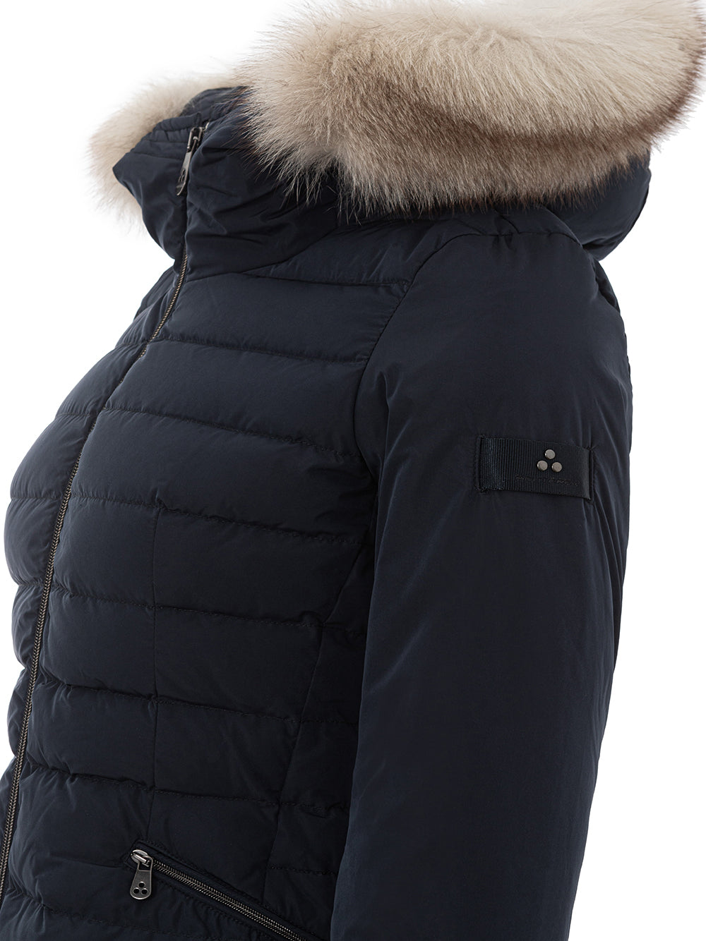 Peuterey Blue Quilted Jacket with Fur